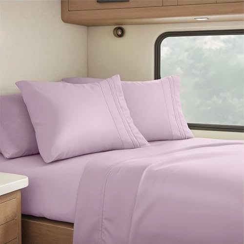 Image of Nestl Dusty Purple Short Queen Sheets for RV, Hotel Luxury RV Queen Sheets Set, 4 Piece Fitted Bed Sheet Set and Pillowcases, Super Soft, Wrinkle-Free, and Breathable Camper Bedding