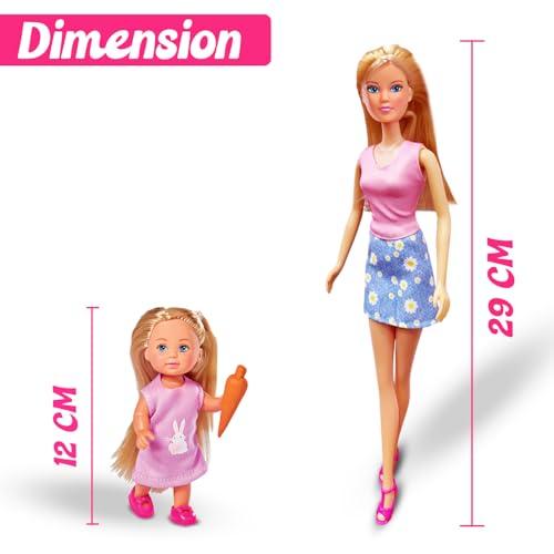 Image of Steffi & Evi Happy Animal Doll Set| Vibrant Pretend Play Dolls with Pets| Adorable Baby Doll with 16+ Baby & Animal Accessories| Ideal Gift for 3+ Year Girls (Rabbits)