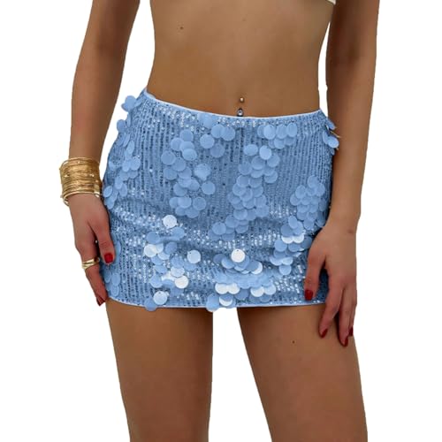 Image of Sequin Skirt for Women Sequins Bodycon Mini Skirts Shiny Sexy Glitter Pencil Skirt Dance Stretchy Bodycon Mini Sparkly Glitter Shiny Skirts Night Out Party Streetwear Light Blue