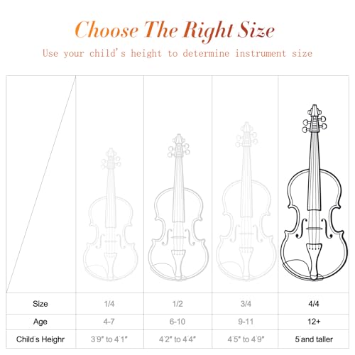Ceciliec 4/4 Violin For Beginners, CVN-300 Full Size Fiddle Set For Student, Solidwood Ebony Fitted Starter Violins Kit with Hard Case, Rosin, Bow, Stringed Musical Instruments