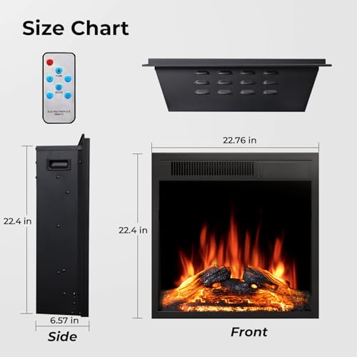 Image of R.W.FLAME Electric Fireplace Insert, Wall Fireplace Electric with Remote Control, Realistic Log Recessed Electric Stove Heater, 7 Color Adjustable Flames, 2 Modes Heat, 750 /1500W (22''X23'')
