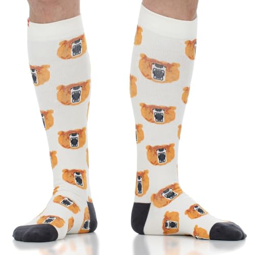 Image of VIM & VIGR Cotton 20-30 mmHg Graduated Compression Socks (Cream & Chestnut Roar, Large /X-Large Wide Calf (6))