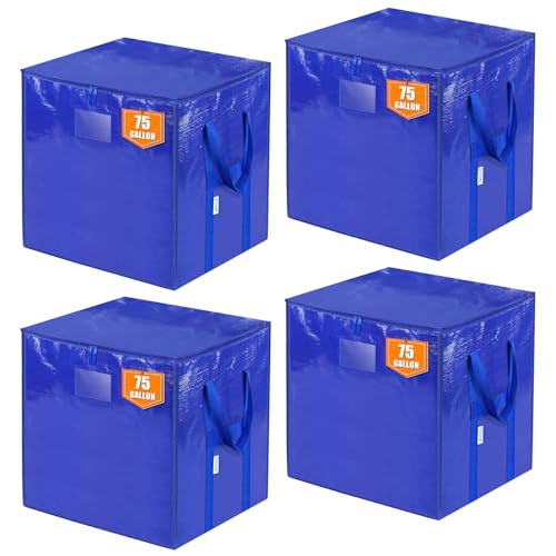 TICONN 4 Pack Extra Large Moving Bags with Zippers & Carrying Handles, Heavy-Duty Storage Tote Moving Boxes for Space Saving (4 PK, 75 Gallon)