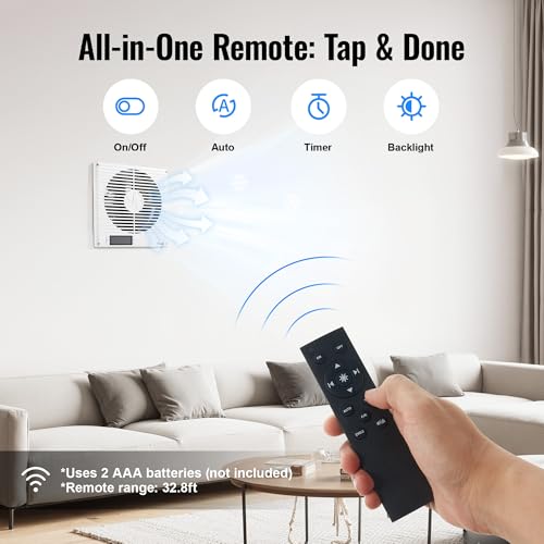 Image of 8 inch Room to Room Air Transfer Fan with Remote, 320CFM Through Wall Fan | 8 inch Room to Room Fan with Temperature Control, Reversible Airflow Design, 10 Speeds, Quiet Balance Exhaust Vent for Closet