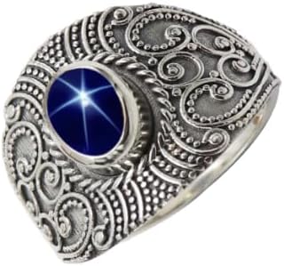 SILVERNROCK Blue Sapphire Linde Star Lab Grown Gemstone Silver plated Meditation