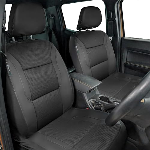 Premium Leather Look Car Seat Covers with Memory Foam Universal Fit Airbag Compatible Breathable & Easy Clean Front Seat Covers for Cars Vans & SUVs