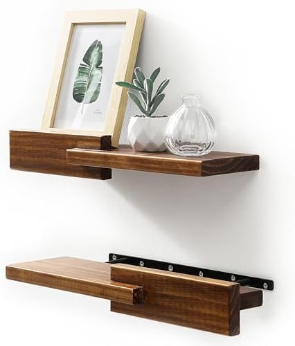 GRID FORTE Wood Floating Shelf Set of 2, 4.5D x 15W Inch Modern R...