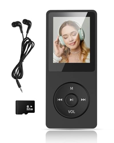 Lettore MP3 32 GB Bluetooth 5.0 con altoparlanti HD, schermo TFT a colori da 1,8", fino a 128 GB, lettore musicale senza perdita per bambini e adulti