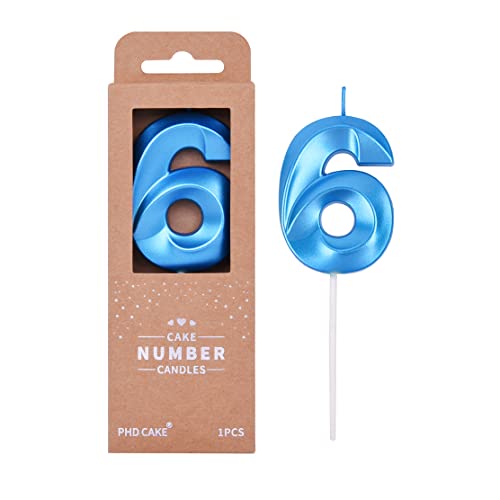 PHD CAKE 2.76 Inch Diamond Blue 6 Number Birthday Candles, Blue Number Candles, Cake Number Candles, Party Celebration
