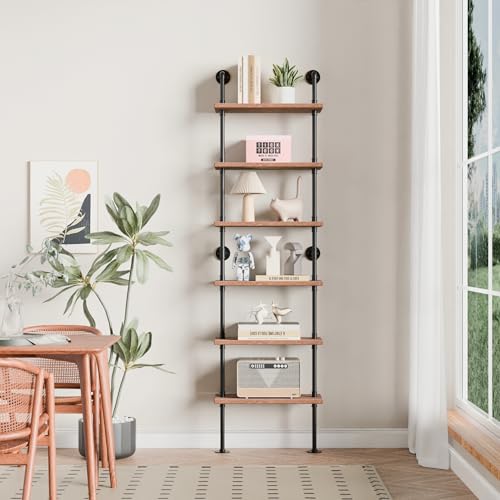 Anynice Industrial Ladder Pipe Shelves, Wall Mounted Rustic Bookshelf, Retro