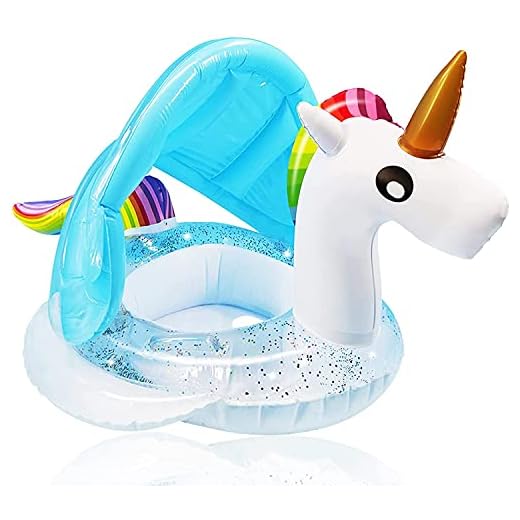 Unicorn Baby Swimming Pool Float with Canopy, Glitters Seat & Safety Handle, 2023 Summer Baby Floats for Pool, Inflatable Baby floaties for 1-4 Years Kids Boys Girls Family Summer Outdoor Party Favor
