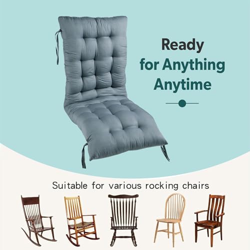 Image of Kuber Industries 18x48 Inch Microfiber Comfy Long Rocking Chair Cushion with Ties | Bench Back Thick Seat Pad Comfortable Handmade Quilts | Gray