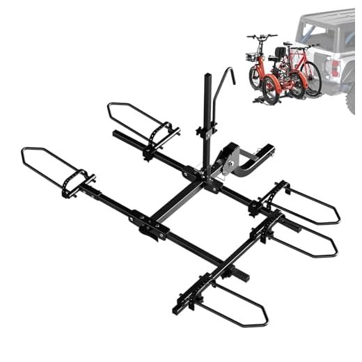 Heavy-Duty Folding Trike Rack for Adult Tricycles Bicycles, Bike Hitch Mount Rack with 270 lbs Load, Fits 5" Fat Tires and 43"–59" Wheelbase, Rear Carrier with 2" Receiver for Cars, Trucks, SUVs, RVs