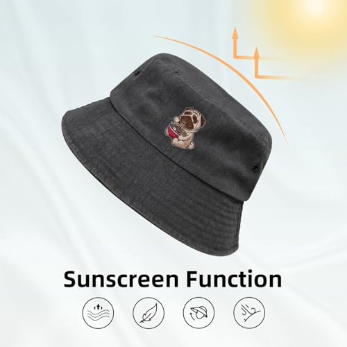 FJQWKLF Fischerhut mit Hunde-Essen, Ramen-Motiv, für Herren und Damen, aus gewaschener Baumwolle, für den Sommer, Outdoor, Strand, Reisen, Sonnenhut
