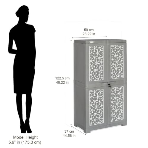 Image of Nilkamal Freedom FMM Star Plastic Wardrobe | 4-Shelf Storage Cupboard with Doors | 3-Year Warranty|Clothes Organizer|Almirah|for Home, Living Room, Bed Room|Adult & Kids| Haze Grey & Milky White