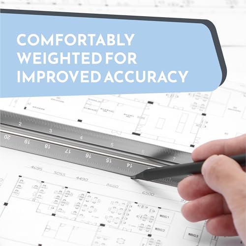 Wintex Dreikantmaßstab Silber - Hochwertiges Aluminium Lineal 30 cm - Präzise Messungen dank Laser-Cut - Rutschfestes Metalllineal - Maßstab Lineal - Mit Aufbewahrungstasche