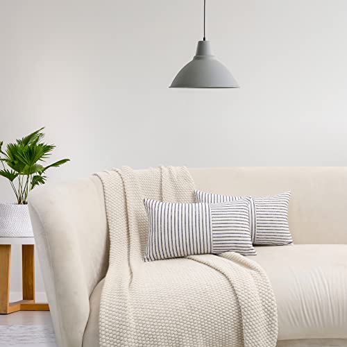 Hckot Farmhouse Pillow Covers 12X20, Lumbar Throw Pillow Covers Set Of 2, Navy And Beige Striped Patchwork Linen Decorative Pillows Cushion Covers For Couch Chair Bedroom Spring Decorations(Navy) #TOP2