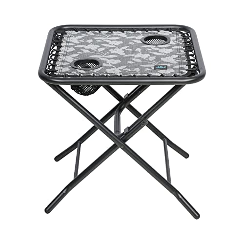 Bliss Hammocks Gfc-Tbl-Pf 20" Folding Side Table W/ 2 Built-In Cup Holders, Outdoor, Patio, Deck, Foldable, Durable, Weather Resistant, Flexible Sling Material, Steel Frame, Platinum Flower #TOP1