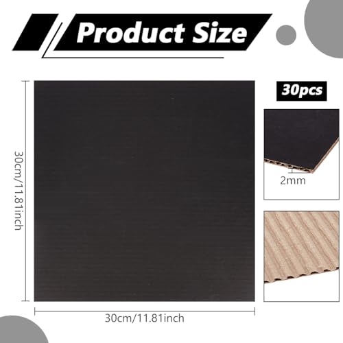 BENECREAT 30 Pack schwarzer Wellpappe Blätter, 30x30cm Quadrate flach Füllung einfügen Blatt Pads für Verpackung, Mailing, Umzug, 2mm dick