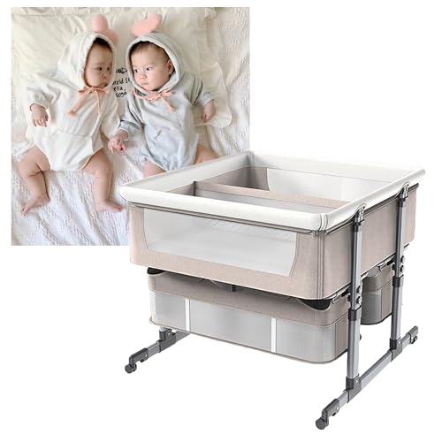 3 En 1 Cuna para gemelos, Baby Bassinets Bedside Sleeper, Cuna Colecho y Cuna de viaje, regulable en altura en 6 posiciones, Fácil de Montar, Cuna Portátil Plegable para Recién Nacidos y Bebés ( Color