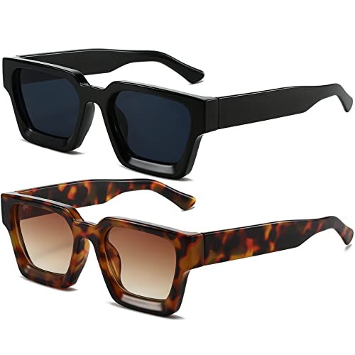 Image of AIEYEZO Square Sunglasses for Women Men Square Thick Frame Sun Glasses Simple Designer Style Shades