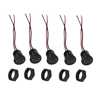 ERH India 5 Pcs Type C Female USB Panel Mount Socket Connector with Wire for DIY Projects and Electronic Circuit PCB
