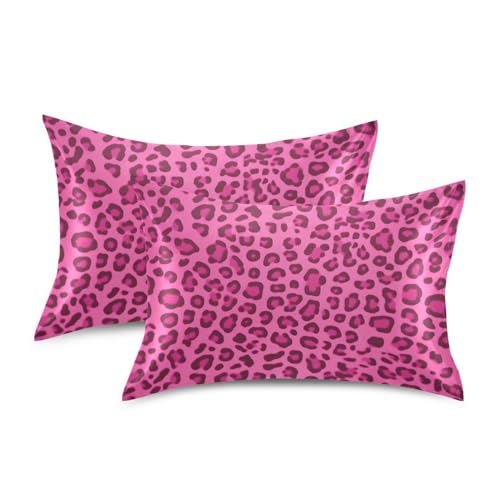 Zhirexin Leopard Satin Pillowcase, Smooth and Cool Silk Pillow Case, Soft and Breathable Envelope Closure Silk Pillowcase for Hair and Skin,Queen Size 20 x 30in