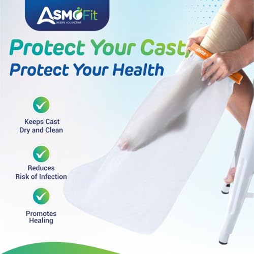 Image of Asmofit Waterproof Leg Cast Cover for Shower, Bath, & Swimming | Reusable Cast Protector for Broken Leg & Burns | Leak Proof Protection for Casts, Bandages, Surgical Dressing, Wounds & Injury