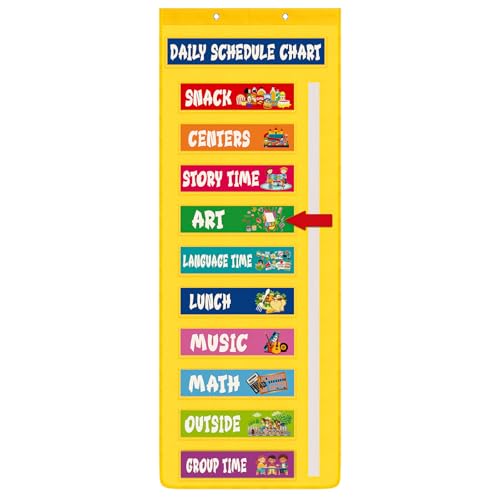 51 Inch Daily Visual Schedule Pocket Chart Classroom Schedule Calendar Pocket Chart with 36 Colorful Visual Cards Move Arrow Teacher Management Tools Supplies for School Daycare Home Preschool Decor