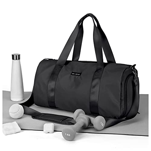 HYC00 Gym Bag Womens Small Sports Gym Bag with Shoes Compartment and Wet Pocket,Weekend Travel Duffel Bags for Women Men Overnight Carry on Bags Lightweight Hospital Holdall for Yoga Swimming Black