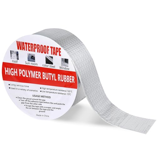 wordmouk 5cm x 10m Butyl Tape Waterproof Sealing Tape Aluminum Foil Tape Sealan Tape Repair Tape for Room Leaks Window Silicone and Pipe Sealing Glass and Rubber Roof Crack Patching Silver