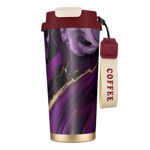 AQHNBM Dark Purple Texture Marble 1 Insulated Water Bottles Stainless Steel for Women Men with Straws Lid Leak Proof Red