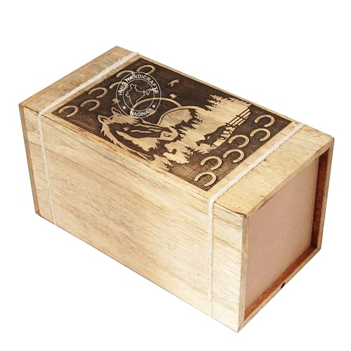 Image of Handcrafted Floral Engraved Wooden Urns for Human Ashes Adult Large - Cremation Urn for Ashes - Burial Urn for Columbarium - Funeral Urn Box (Horse 2, 250 LB - Hardwood)