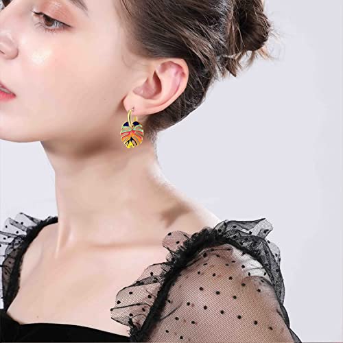 Qupengxu Colorful Palm Leaf Drop Dangle Earrings Bohemian Tropical Plant Monstera Leaf Earrings For Women Girls (Short) #TOP2