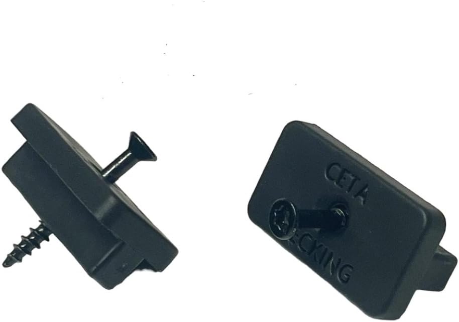 Ceta Composite Decking T Clips Fixing / Black Fitting Screw Included / Provides 6mm Gap Between the Composite Decking Boards / Fits Most of the Products on the Market / Plastic Clips Fastener