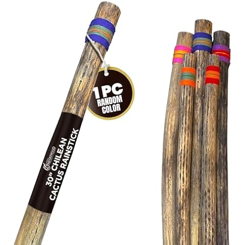 Africa Heartwood Project 30" Cactus Rainstick from Chile - Authentic Handcrafted Rain Stick Musical Instrument with Colored Yarn Wrap and Durable Sealant (Random Color) Cover