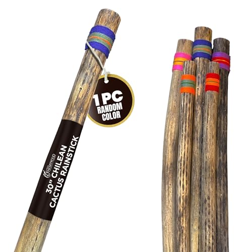 Africa Heartwood Project 30" Cactus Rainstick from Chile - Authentic Handcrafted Rain Stick Musical Instrument with Colored Yarn Wrap and Durable Sealant (Random Color)