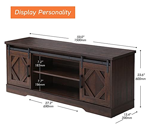 Wampat Farmhouse Tv Stand Modern Sliding Barn Door Entertainment Center For Tvs Up To 65 Inch thumb #6