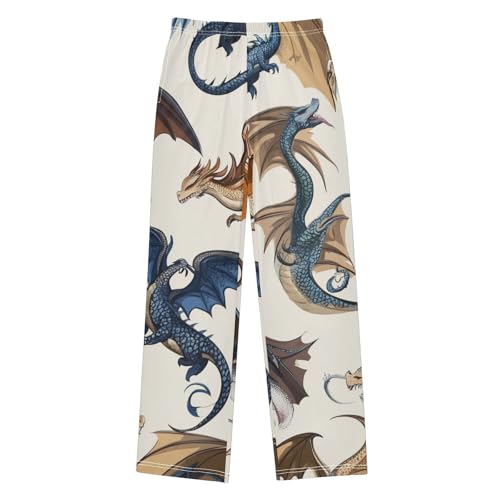 Retro Dragons Boys Long Pants Soft Trousers Elastic Waist Kids Lounge Bottoms with Pockets S-XL