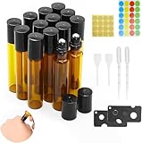 JJZGPP Flacon Roll On Vide 10ml 14pcs Roll On Huile Essentielle Vide Bouteil Brun Verre Fl...