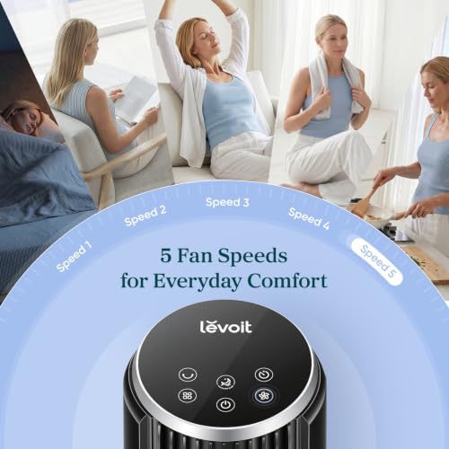 Image of LEVOIT Classic 36 inch Tower Fan for Bedroom, 25ft /s Airflow Standing Fan that Blows Cold Air for Home, 90 Oscillation, Quiet 28dB, Remote, 12H Timer, 5 Speeds, 4 Modes with Smart Sensor, Black