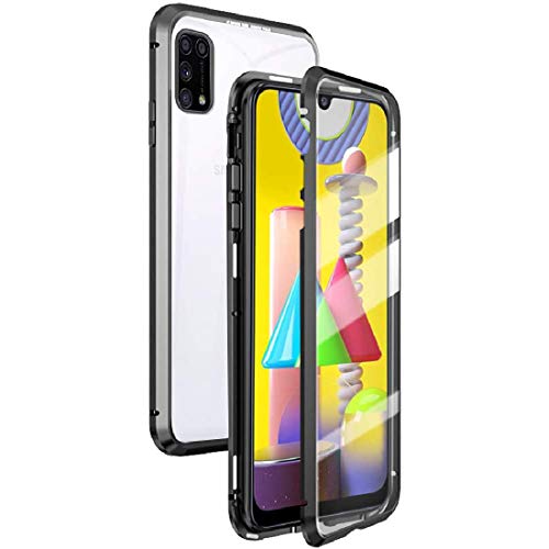 Image of shokproof Magnetic Metal Frame Bumper Glass Back Case Cover for Samsung Galaxy M31 - Black