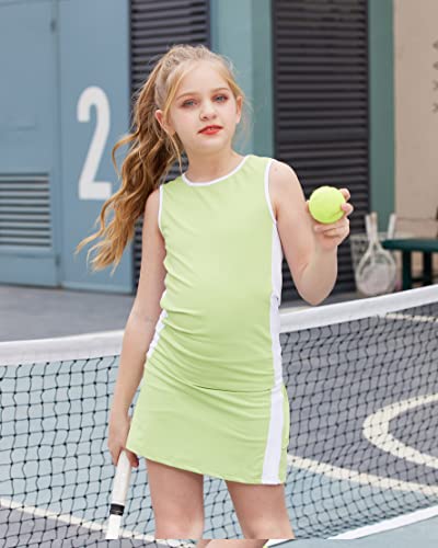 Zaclotre Girls Tennis Golf Dress Outfit Sleeveless Tank Top And Skorts Sets Sport Skirt With Shorts Light Green #TOP2