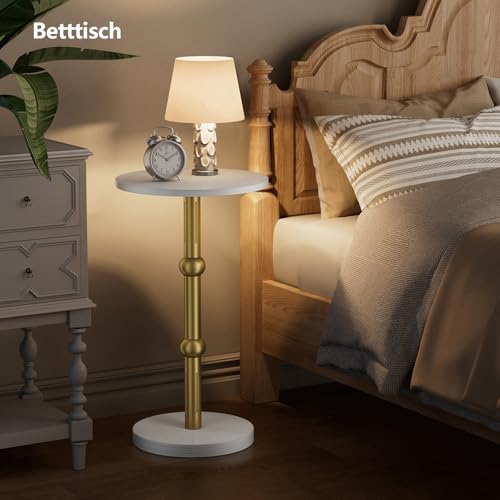 Yuede Runder Beistelltisch, Kleiner rund Cocktailtisch, Couchtisch klein rund, Nachttisch für kleine Räume, Sofatisch für Wohnzimmer, Schlafzimmer, Einfache Montage (Weiß) – Bild 8