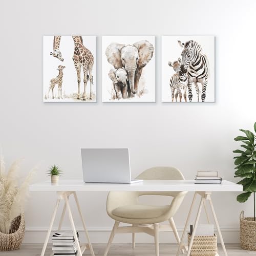 'Jungle Animal Babies with Mothers'| 3pc Canvas Art Set by Stupell Industries - Used condition - Image 2