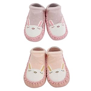 2 Pairs of Baby Boys Girls Indoor Slippers Anti-slip Shoes Socks Bunny Cat Bear