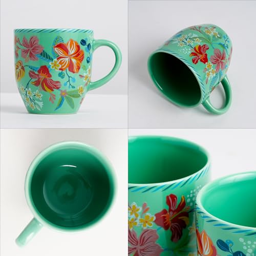 Image of Shay Ceramic Coffee Mug Set, Set of 6, 300ml, Big Bold Floral | Medium Mug | Glossy Finish | Ceramic Cup | Microwave Safe (Mint Big Bold Milk Mug, Set of 6)