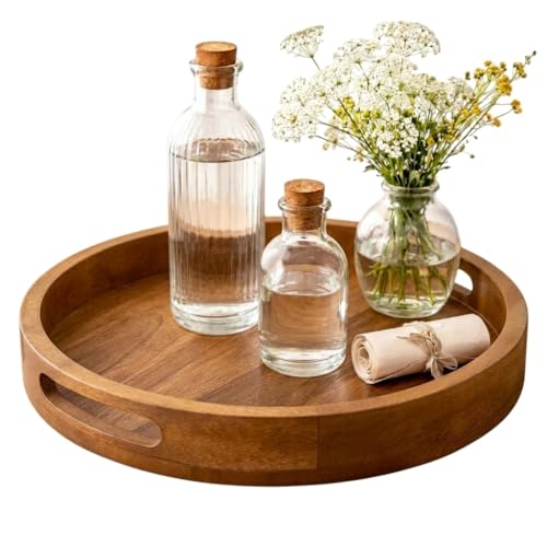 ZS Collection Wooden Serving Tray | 12x12 Inch Round Serving Tray...