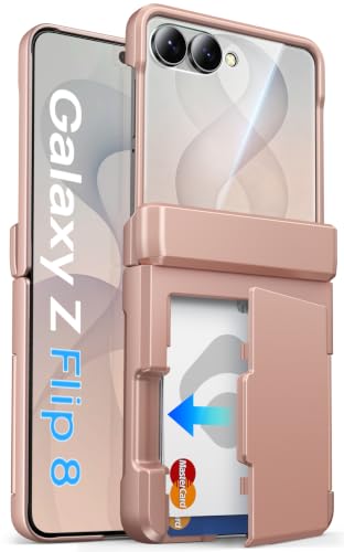 Image of for Samsung Galaxy Z Flip 8 Wallet Case, Hinge Protection, Rose Gold | Card Slot (2-3 Cards), Outer Screen Protector, Military Protection, Rugged Hard Protective Phone Cover for Galaxy Z Flip 8