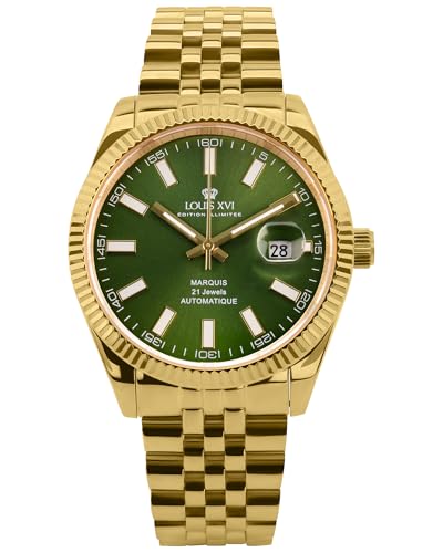 LOUIS XVI Marquis Automatik 3005 - Ø 41.5 mm - Herren Uhr - Wasserdicht - Armband Gold - Zifferblatt Grün - Automatikuhr
